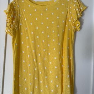 LOFT Yellow and White Polka Dot Short Sleeve Top
